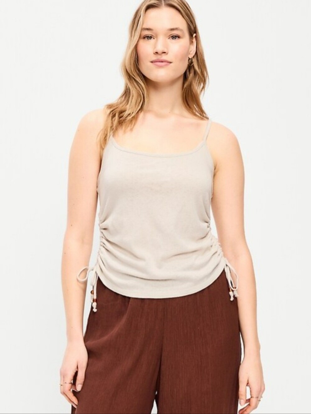 NWT Old Navy Women's Cute Shirred Side Tie Bead Cami Size Lg Beige